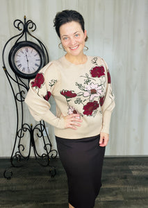 Julia Fashion Sweater- Burgundy Floral