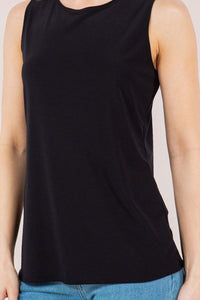 Wide Shoulder Sleeveless Layering Tank- Black