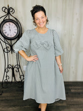 Mandy Pinstripe & Bow Dress- Charcoal