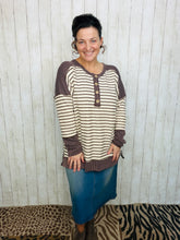 Harper Ribbed Knit Striped Top- Cream & Brown