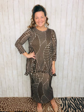 Samantha Ruffle High Low Tunic-Brown Dot & Abstract