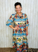 Larissa Blue Border Print Mix Dress