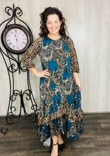 Michella High Low Dress-Teal & Animal Print