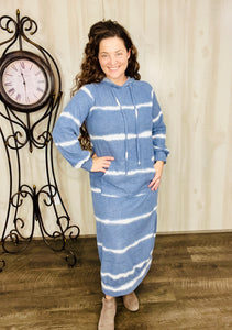 Winter Vibes Sweatshirt Hoodie Dress-Blue Stripe