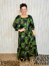 Lovely In Black & Floral- Modest Square Neckline Dress