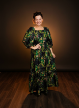 Lovely In Black & Floral- Modest Square Neckline Dress