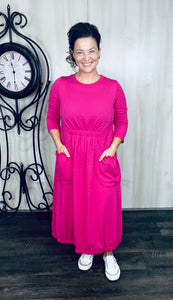 Take On The Day- Hot Pink Bubble Hem Dress