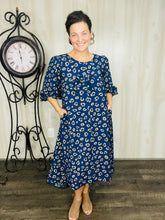 Mandy Animal Print & Bow Dress- Navy