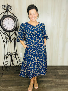 Mandy Animal Print & Bow Dress- Navy