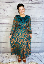 Teal & Floral Burnout Velvet Dress