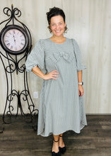Mandy Pinstripe & Bow Dress- Charcoal