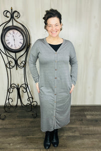 Melissa Charcoal Button Front Midi Dress
