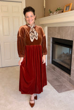 Amanda Velvet Two Tone Dress- Copper & Rust