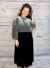 Amanda Velvet Two Tone Dress- Black & Silver