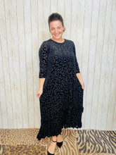 Kayla Ruffled Burnout Velvet Dress-Black Leopard