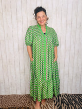 Rhonda Button Front Dress- Green Mix