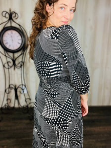 Black & White Smocked Waist Dress