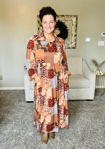 Kaylee Collared Fall Patchwork Dress