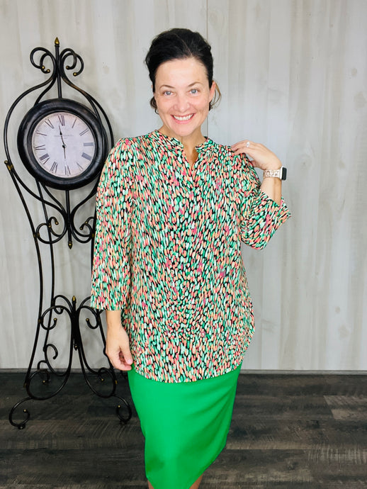 Valarie Green & Coral Top