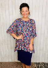 Samantha Ruffle Sleeve & High Low Tunic-Purple Floral