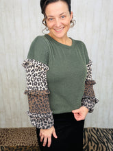 Isabella Ribbed Leopard & Olive Top