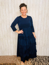 Misty Ruffle Tiered Dress-Navy