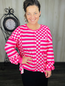 Pink Stripes & Check Top