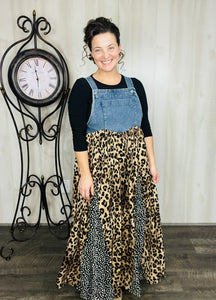 Leopard & Animal Print Mixed Overall/Jumper Dress