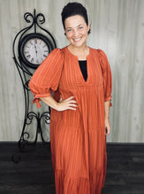 Brick Puff Sleeve Tiered Maxi Dress
