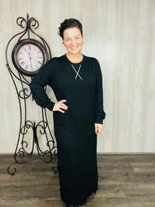 Sophia Sweatshirt Dress-Black Ribbed