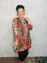 Cynthia Ruffle High Low Tunic-Animal Print & Pink Floral