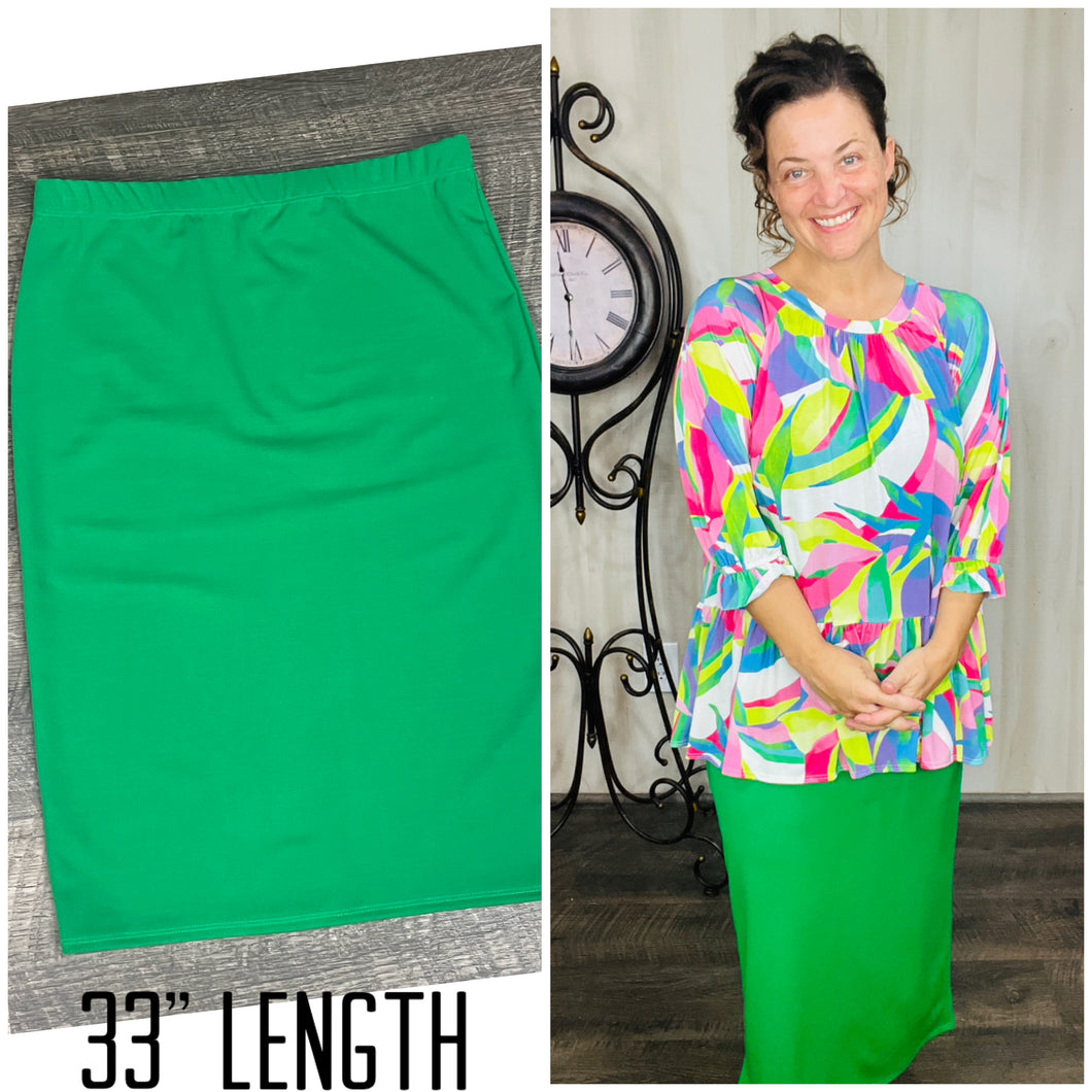 Amy Thicker Fabric Pencil Skirt- (Regular & Plus) Kelly Green (33