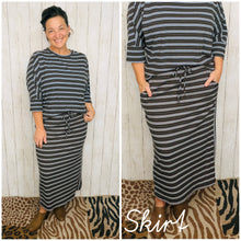 Marissa Ribbed Skirt- Brown & Blue Striped