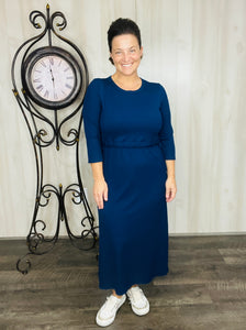 Ribbed Lounge Dress- Navy