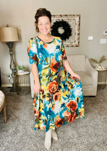 Larissa Teal Floral Dress