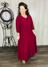 Cassie Tiered Boho Style Dress-Burgundy