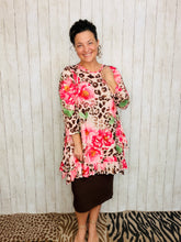 Cynthia Ruffle High Low Tunic-Leopard & Pink Floral