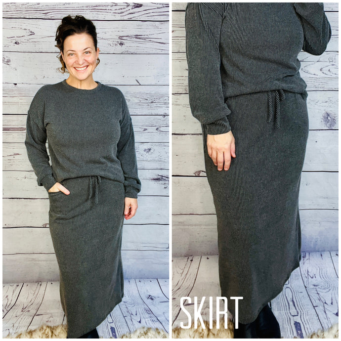 Candice Ribbed Skirt- Charcoal