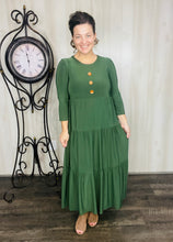 Tonya & Wood Button Dress- Olive