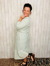 Ribbed Midi Dress- Sage & White Stripe