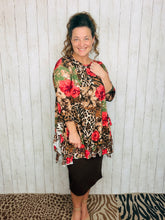 Cynthia Ruffle High Low Tunic-Leopard Print Patchwork, Green & Floral