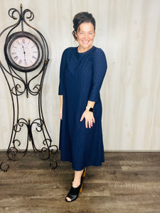 Brenda Honeycomb Dress-Navy