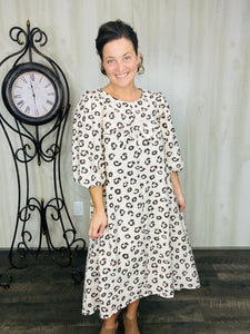 Mandy Animal Print & Bow Dress- Beige