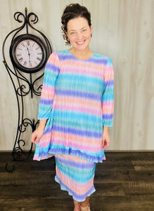 Samantha Ruffle High-Low Tunic- Pink & Blue