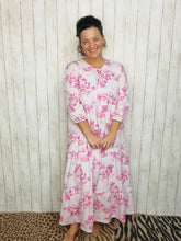 Cassie Tiered Boho Style Dress-Pink Toile