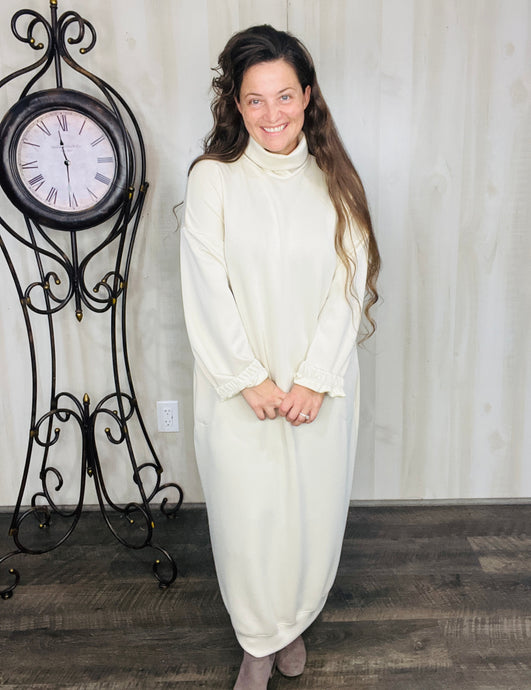 Fabulous Fall Sweatshirt Dress-Cream