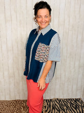 Emily Navy & Stripe Contrast Button Front Top