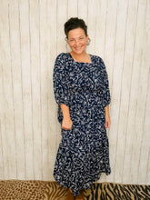 Georgiana Navy Square Neck Dress