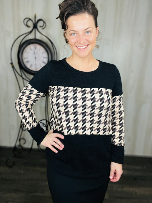 Tan Houndstooth Top