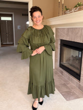 Kayla Ruffle Sleeves Dress-Olive